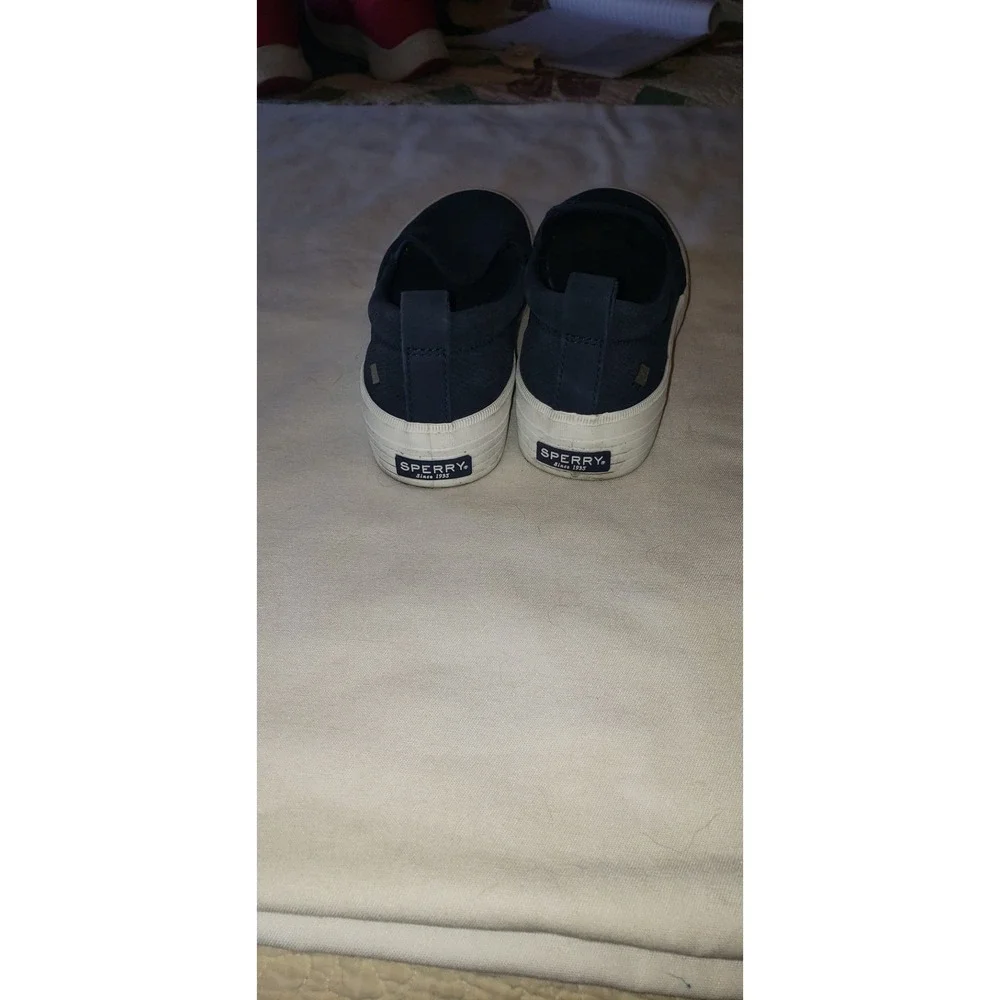 Sperry Crest Vibe Navy Blue Snakeskin Platform Slip On Sneakers STS86856 Size 8